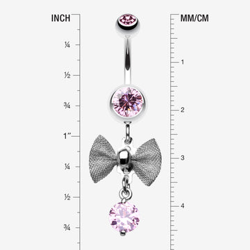 Detail View 1 of Dainty Bow Gem Sparkle Belly Ring-Light Pink